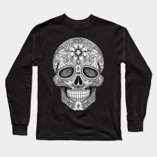 Black and White Sugar Skull Long Sleeve T-Shirt